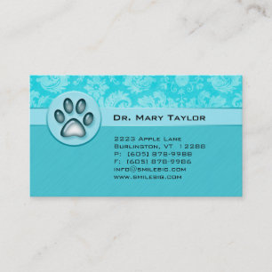 Veterinarian Business Card Damask Blue paws