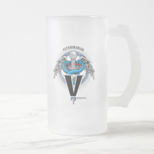 Veterinarian Caduceus Frosted Glass Beer Mug