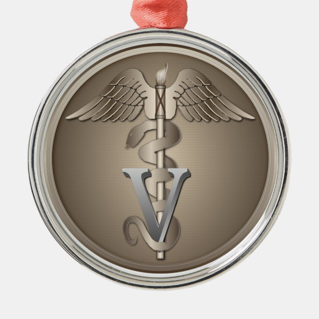Veterinarian Caduceus Metal Tree Decoration (Front)