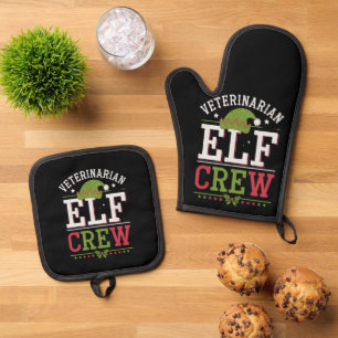 Veterinarian Christmas Elf Veterinary Technician  Oven Mitt & Pot Holder Set