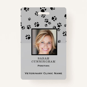 Veterinarian Clinic Cute Paw Print Photo ID Badge