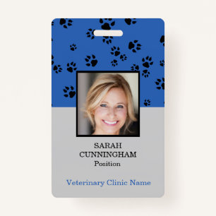 Veterinarian Clinic Paw Print Blue Photo ID Badge