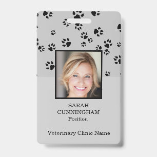 Veterinarian Clinic Paw Print Photo ID Badge