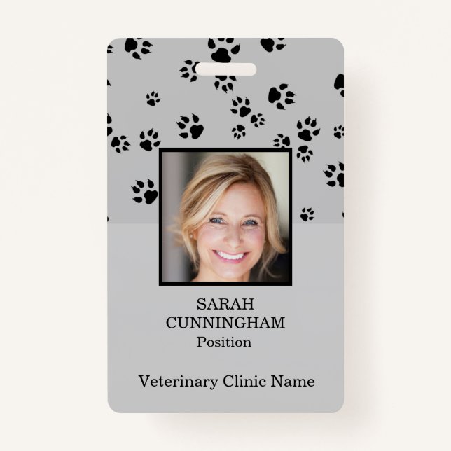 Veterinarian Clinic Paw Print Photo ID Badge (Front)