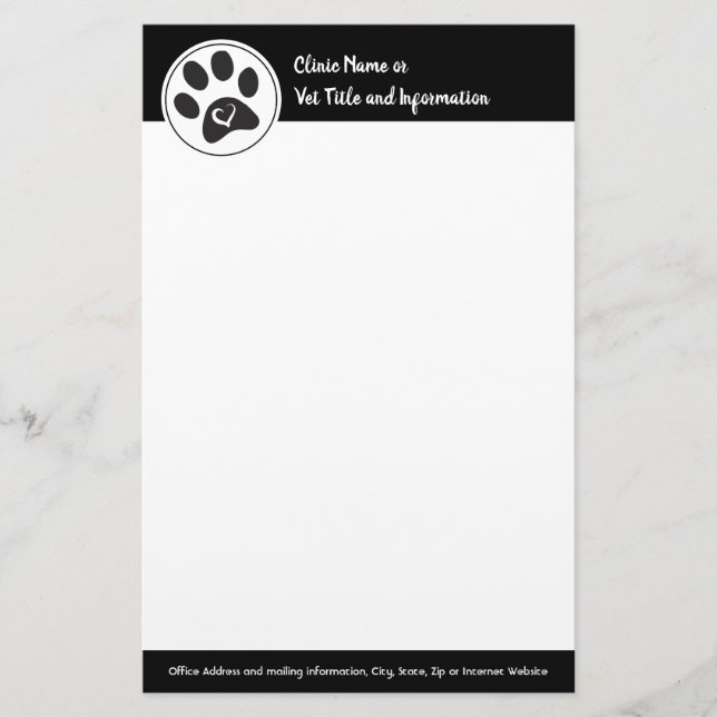 Veterinarian Clinic Personalised Paw Print Stationery (Front)