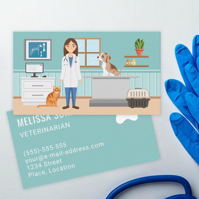 Veterinarian Clinic Vet Woman Pet Animal Doctor Business Card (Creator Uploaded)