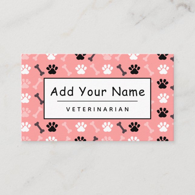 Veterinarian Cute Paw Bone Pretty Pattern Vet Business Card (Front)