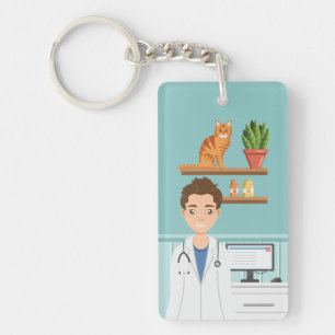 Veterinarian Doctor Vet Clinic Man With Cute Cat Key Ring