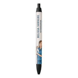 Veterinarian Doctor Vet Holding Puppy Custom Name Black Ink Pen