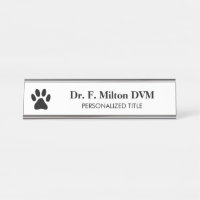 Veterinarian dog paw logo metal desk name plate