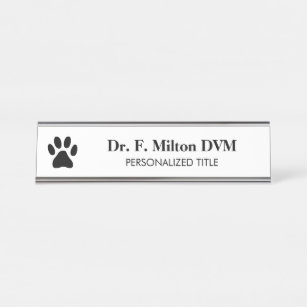 Veterinarian dog paw logo metal desk name plate