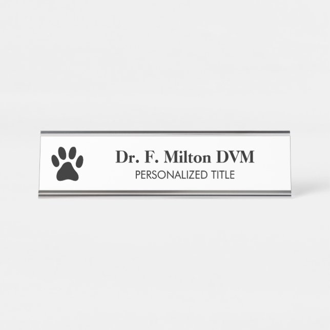 Veterinarian dog paw logo metal desk name plate (Front)