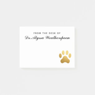 Veterinarian Faux Gold Foil Pawprint Personalised Post-it Notes