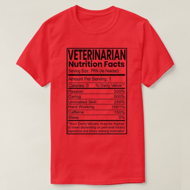Veterinarian Funny Gift Nutrition Facts 1 T-Shirt (Design Front)