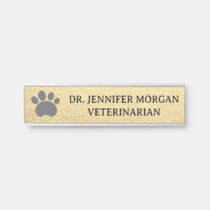 Veterinarian gold dog bussines logo paw door sign