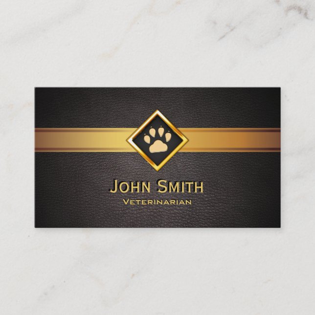 Veterinarian Gold Paw Monogram Pet Care Vet Business Card (Front)