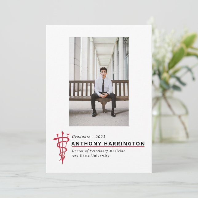 Veterinarian Graduation Black Red Announcement (Standing Front)