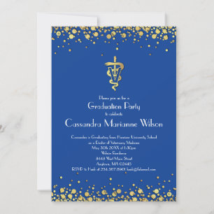 Veterinarian Graduation Blue Gold Invitation