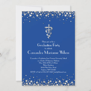 Veterinarian Graduation Blue Silver Invitation