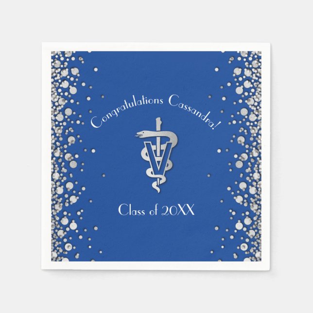 Veterinarian Graduation Blue Silver Napkin (Front)