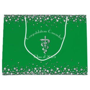 Veterinarian Graduation Green Silver Large Gift Bag