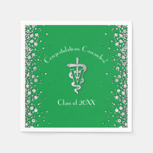 Veterinarian Graduation Green Silver Napkin