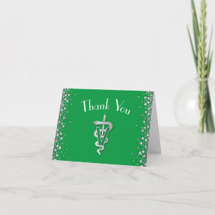 Veterinarian Graduation Green Silver Thank You Card