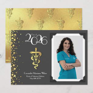 Veterinarian Graduation Grey Gold Announcement