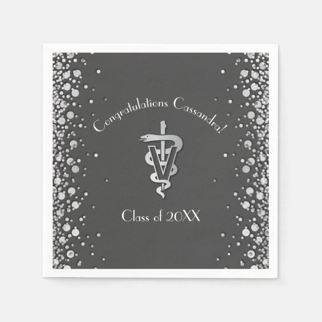Veterinarian Graduation Grey Silver Napkin (Front)