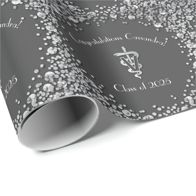 Veterinarian Graduation Grey Silver Wrapping Paper (Roll Corner)
