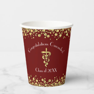 Veterinarian Graduation Maroon Gold Paper Cups