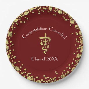 Veterinarian Graduation Maroon Gold  Paper Plate