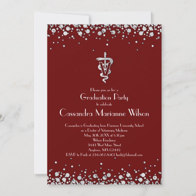 Veterinarian Graduation Maroon Silver Invitation (Front)