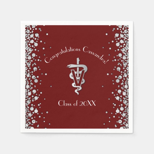 Veterinarian Graduation Maroon Silver Napkin (Front)