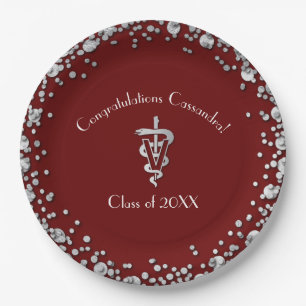 Veterinarian Graduation Maroon Silver Paper Plate