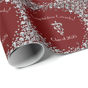 Veterinarian Graduation Maroon Silver Wrapping Paper