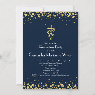 Veterinarian Graduation Navy Blue Gold Invitation