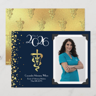 Veterinarian Graduation Navy Blue Gold Invitation