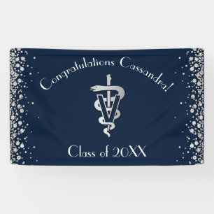 Veterinarian Graduation Navy Blue Silver Banner