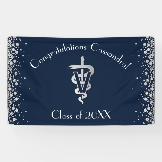 Veterinarian Graduation Navy Blue Silver Banner (Horizontal)