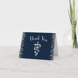 Veterinarian Graduation Navy Blue Silver Thank You Card