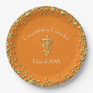 Veterinarian Graduation Orange Gold Paper Plate
