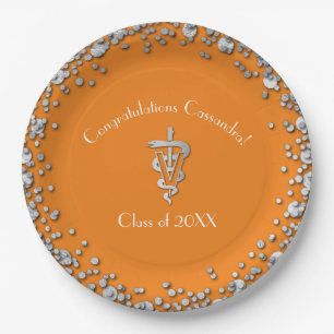 Veterinarian Graduation Orange Silver Paper Plate