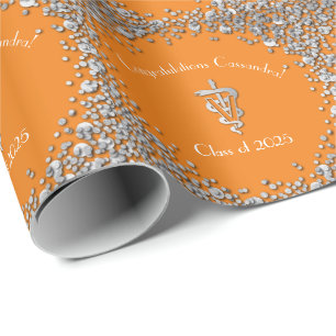 Veterinarian Graduation Orange Silver Wrapping Paper