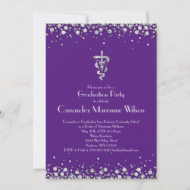 Veterinarian Graduation Purple Silver Invitation (Front)