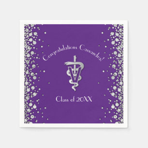 Veterinarian Graduation Purple Silver Napkin