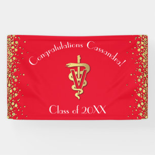 Veterinarian Graduation Red Gold Banner