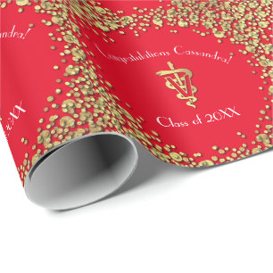 Veterinarian Graduation Red Gold Wrapping Paper