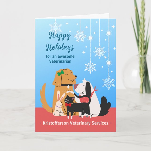 Veterinarian Happy Holidays with Pets Card (Front)