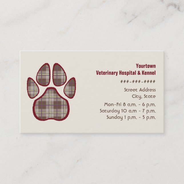 Veterinarian & Kennel Business Card - Brown Plaid (Front)